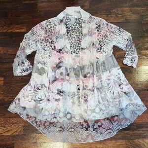 Aria Pink and Grey Sheer Lace 1/2 Length Sleeve Jacket